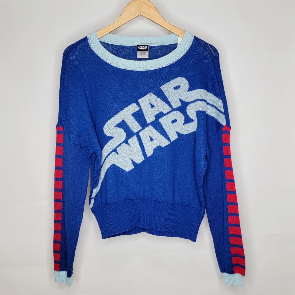 NWOT Star Wars Logo Sweater Colorblock Blue Red Medium Crewneck